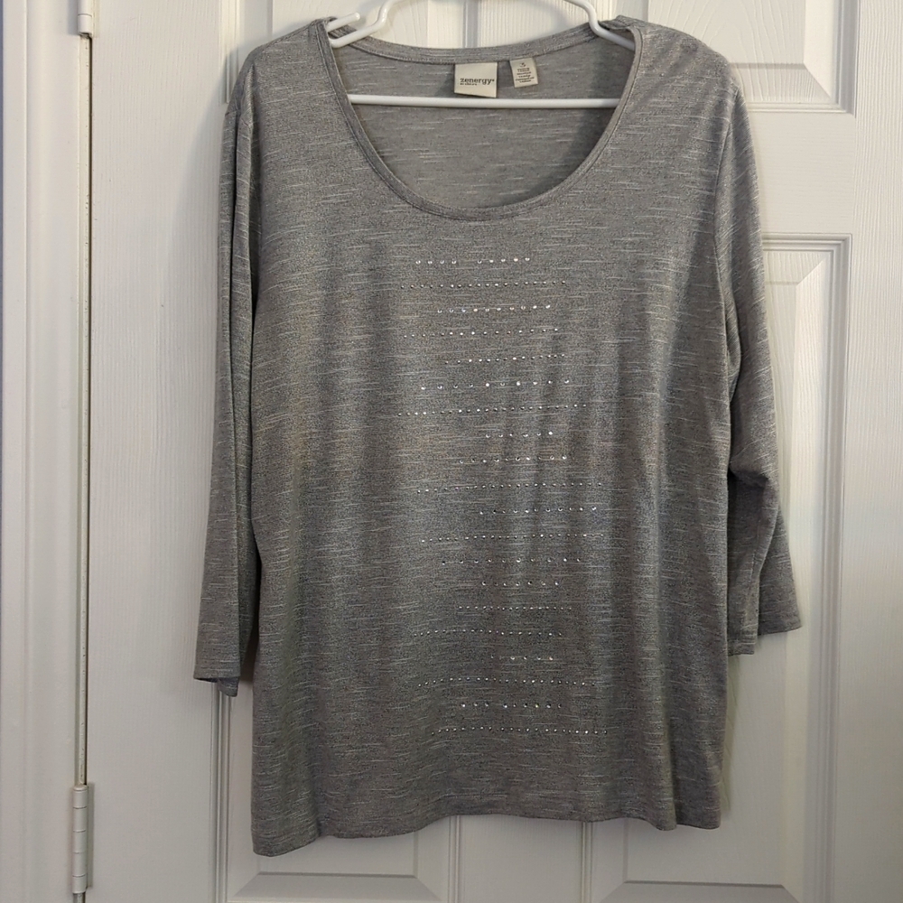 Chico's Energy 3/4 sleeve grey top with bling